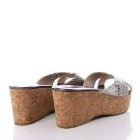 Jimmy Choo PRIMA Snakeskin Cork Wedge Platform Sandals - EU 40.5 / US 10 - Picture 8 of 9